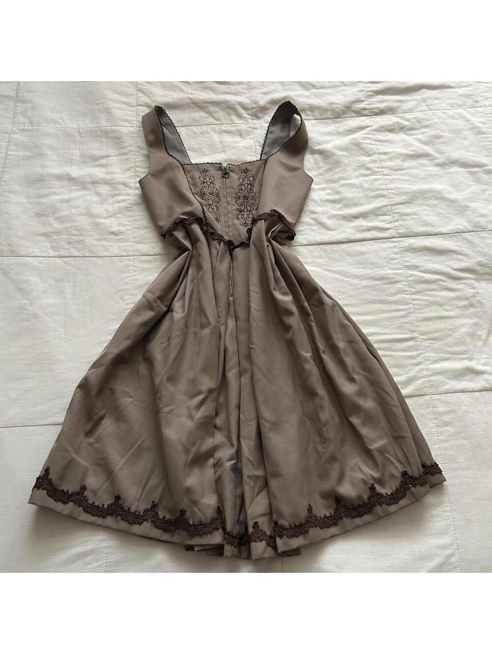 Axes Femme tan brown zip detail sleeveless dress w cute lace detailing